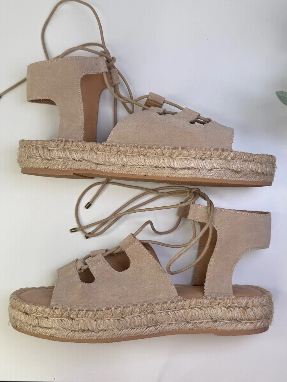 Soludos Sedona Ghillie Espadrille Nude Suede Boho Lace-Up Sandals Womens Size 9